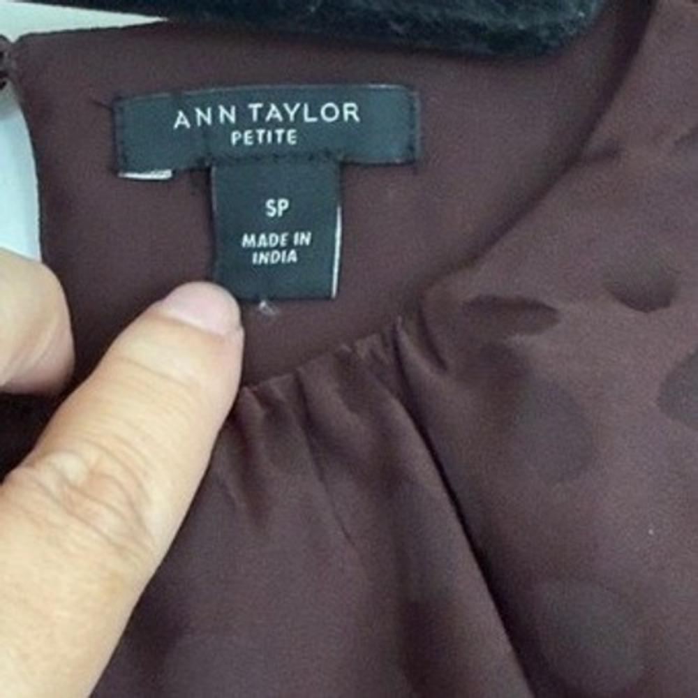 Ann Taylor Petite SP Brown Jacquard Dot Blouse Long Sleeve Officecore Work - Picture 4 of 7